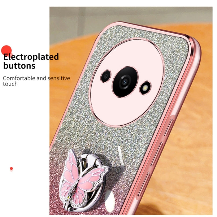For Redmi A3 Plated Gradient Glitter Butterfly Holder TPU Phone Case