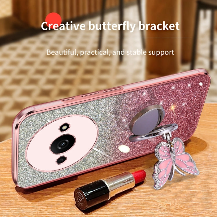 For Redmi A3 Plated Gradient Glitter Butterfly Holder TPU Phone Case