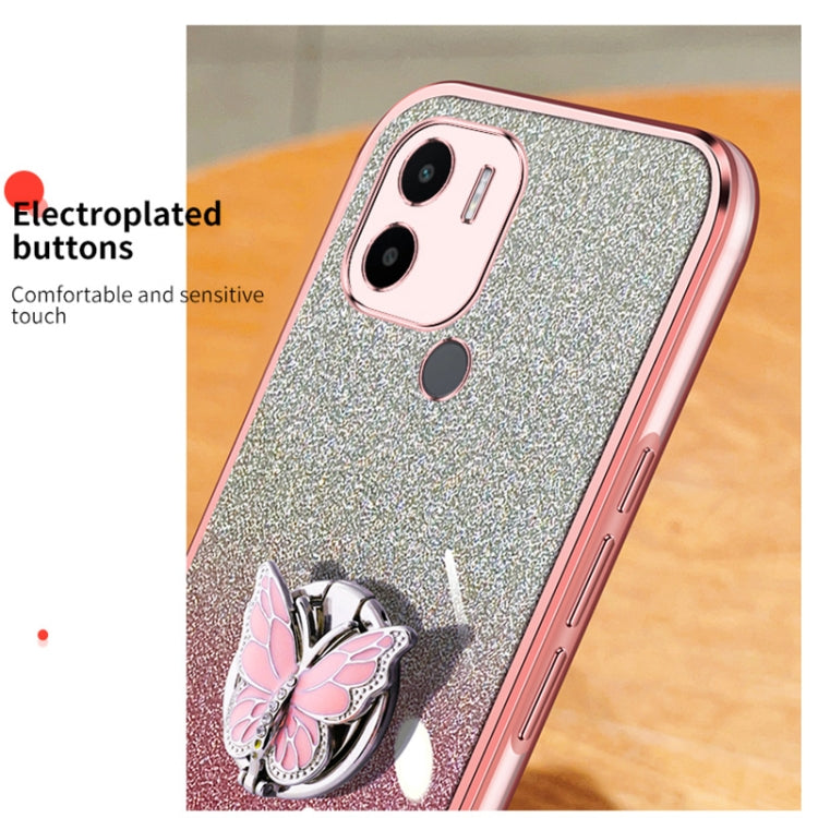 For Redmi A1+ Plated Gradient Glitter Butterfly Holder TPU Phone Case