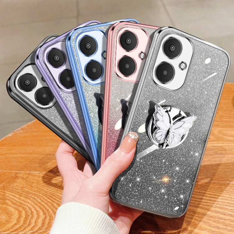 For Redmi 13C 5G Plated Gradient Glitter Butterfly Holder TPU Phone Case