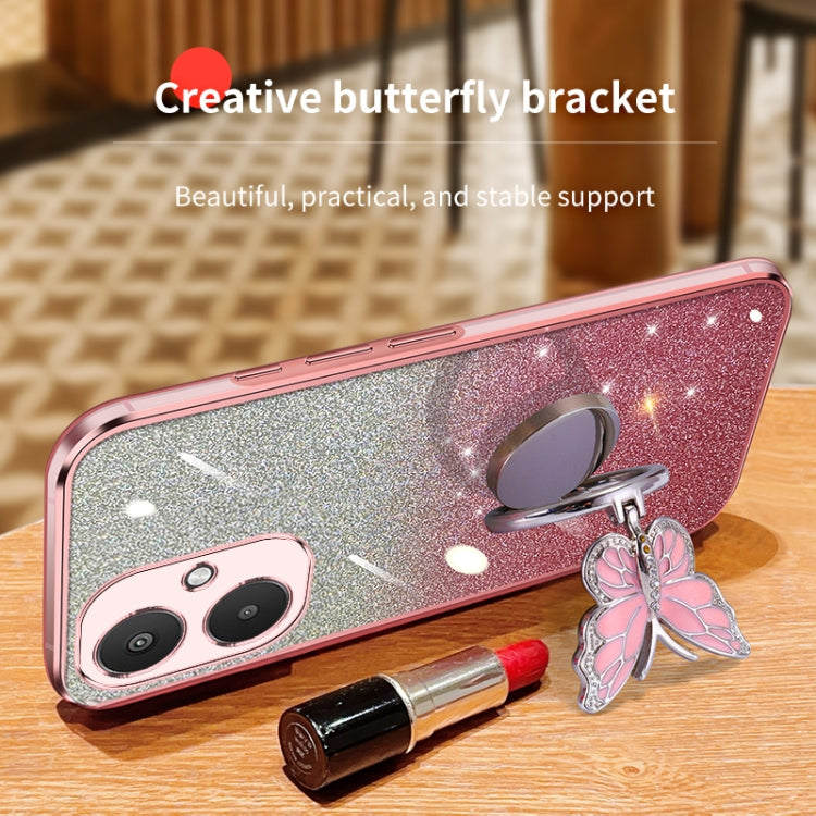For Redmi 13C 5G Plated Gradient Glitter Butterfly Holder TPU Phone Case