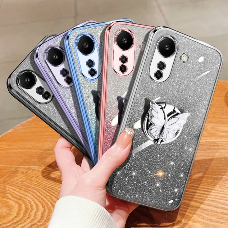 For Redmi 13C Plated Gradient Glitter Butterfly Holder TPU Phone Case