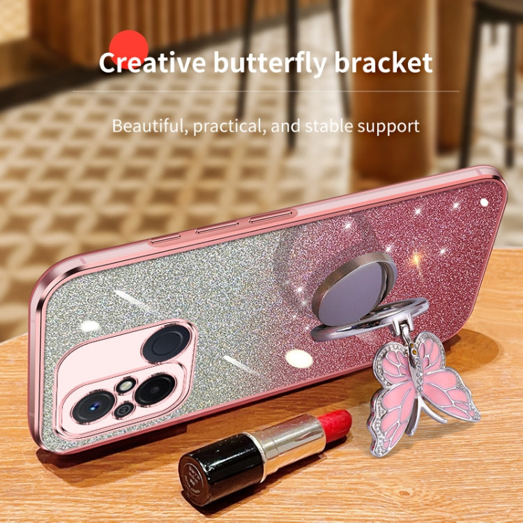 For Redmi 12C Plated Gradient Glitter Butterfly Holder TPU Phone Case