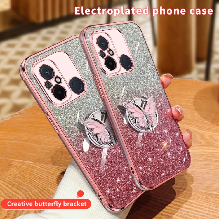 For Redmi 12C Plated Gradient Glitter Butterfly Holder TPU Phone Case