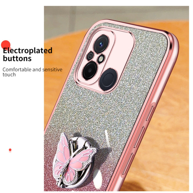 For Redmi 12C Plated Gradient Glitter Butterfly Holder TPU Phone Case