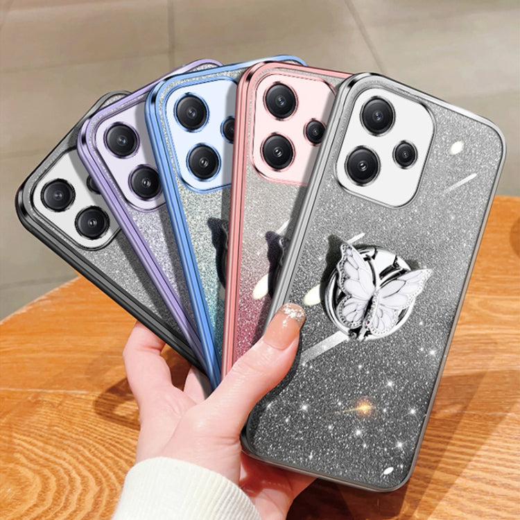 For Redmi 12 5G Plated Gradient Glitter Butterfly Holder TPU Phone Case