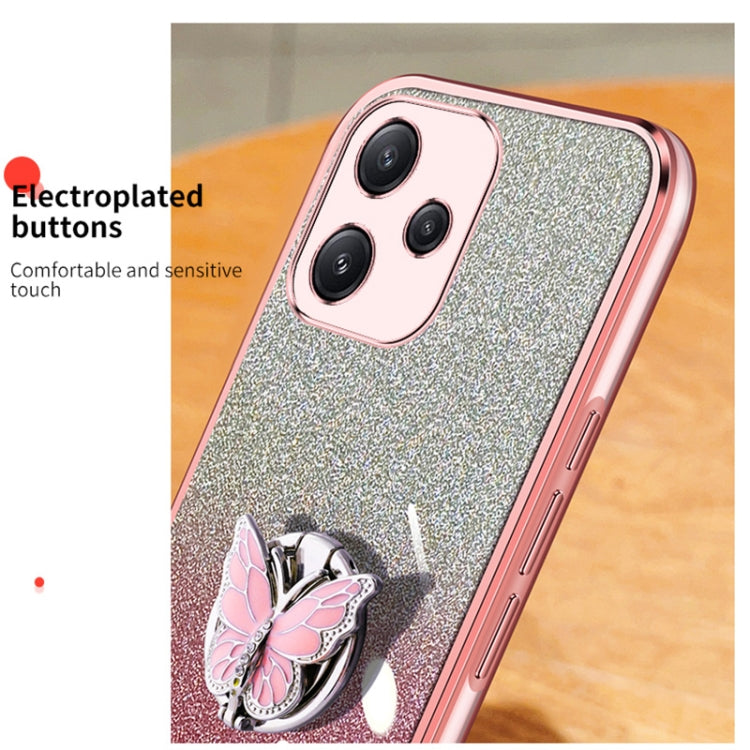 For Redmi 12 5G Plated Gradient Glitter Butterfly Holder TPU Phone Case
