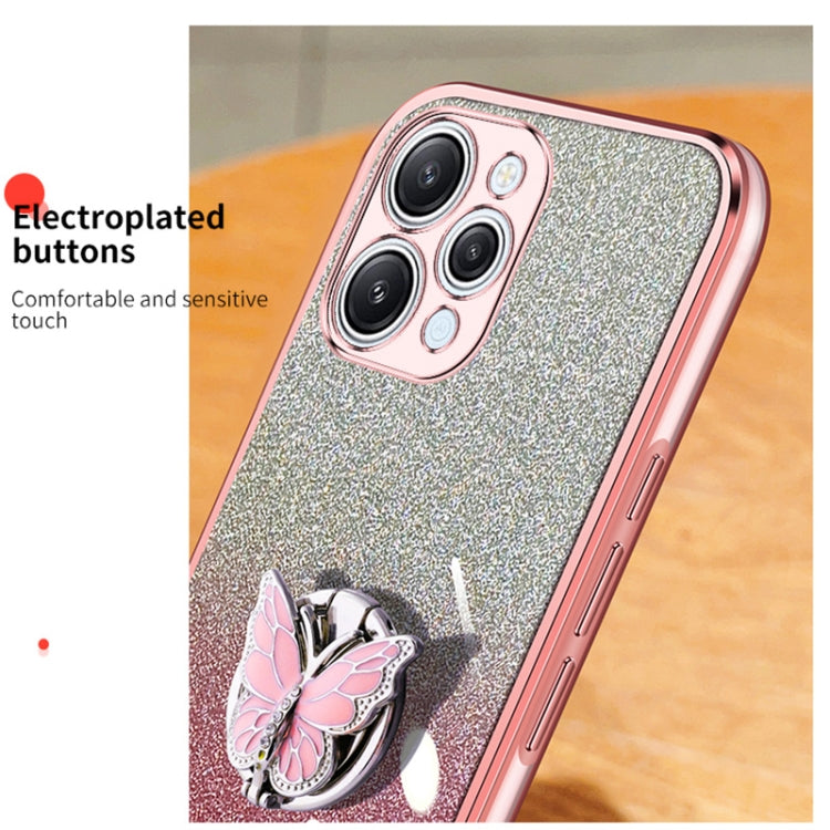 For Redmi 12 Plated Gradient Glitter Butterfly Holder TPU Phone Case