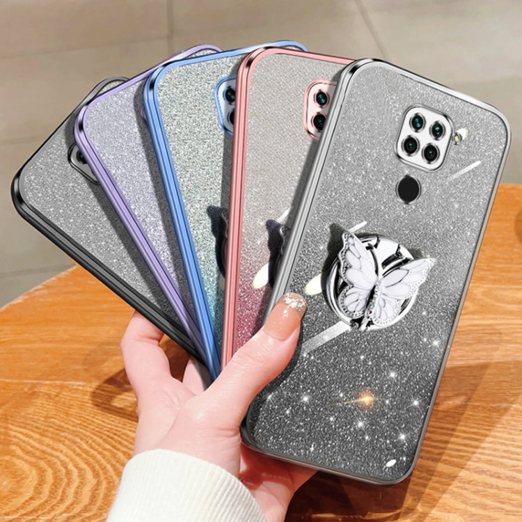 For Redmi 10X 4G Plated Gradient Glitter Butterfly Holder TPU Phone Case