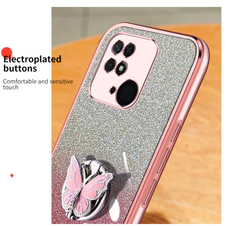 For Redmi 10C Plated Gradient Glitter Butterfly Holder TPU Phone Case