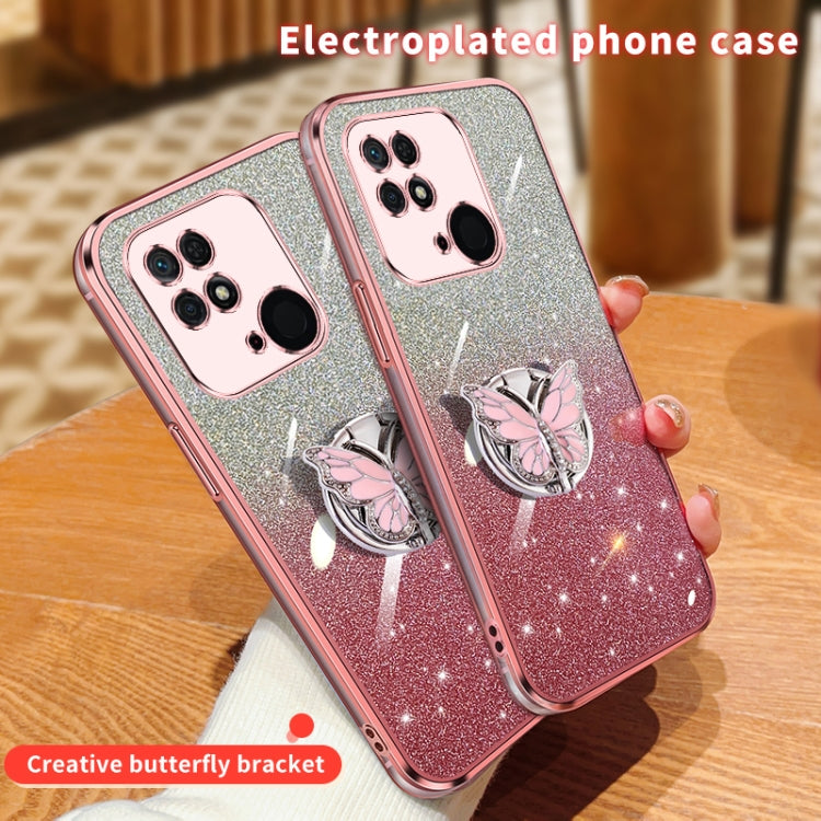 For Redmi 10C Plated Gradient Glitter Butterfly Holder TPU Phone Case