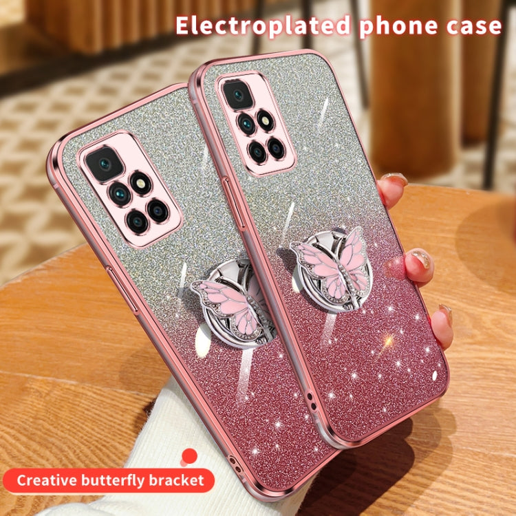 For Redmi 10 Plated Gradient Glitter Butterfly Holder TPU Phone Case