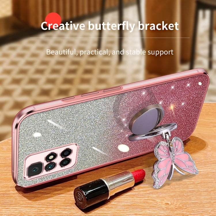 For Redmi 10 Plated Gradient Glitter Butterfly Holder TPU Phone Case