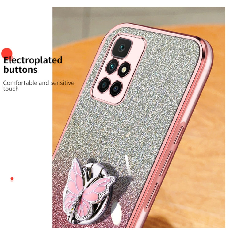 For Redmi 10 Plated Gradient Glitter Butterfly Holder TPU Phone Case