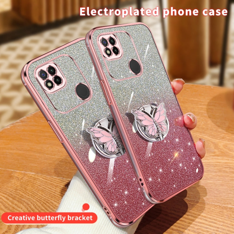 For Redmi 9C / 10A Plated Gradient Glitter Butterfly Holder TPU Phone Case