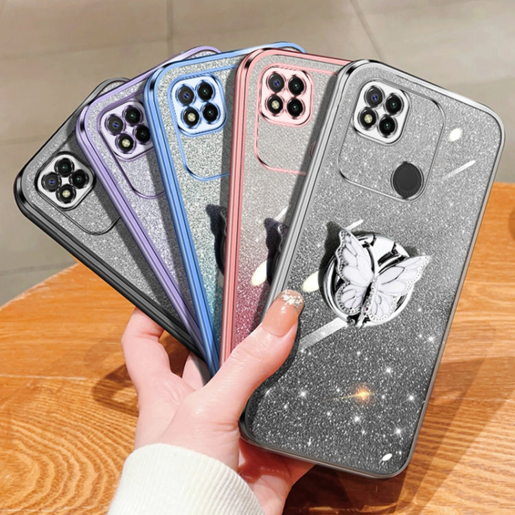 For Redmi 9C / 10A Plated Gradient Glitter Butterfly Holder TPU Phone Case