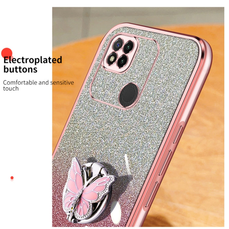 For Redmi 9C / 10A Plated Gradient Glitter Butterfly Holder TPU Phone Case