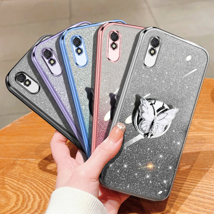 For Redmi 9A Plated Gradient Glitter Butterfly Holder TPU Phone Case