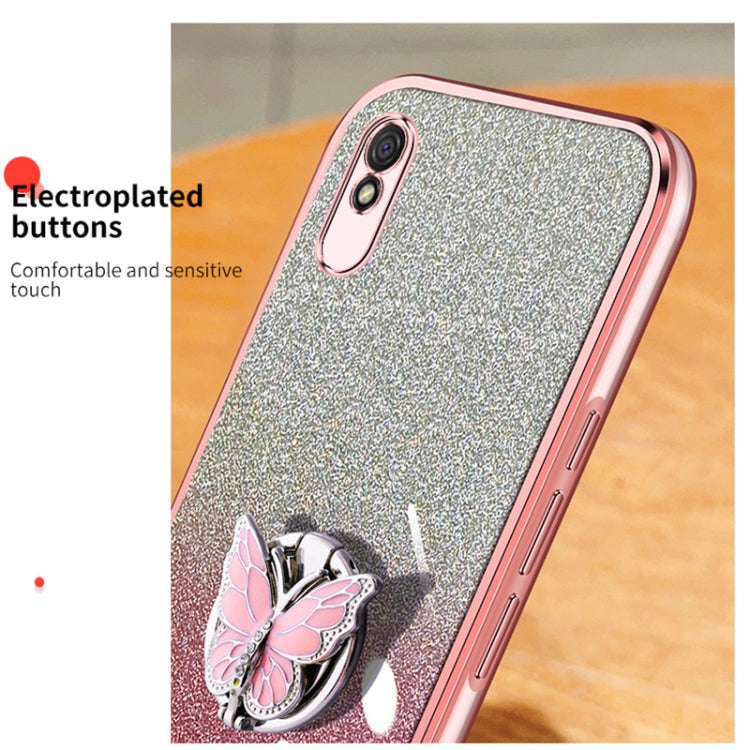For Redmi 9A Plated Gradient Glitter Butterfly Holder TPU Phone Case