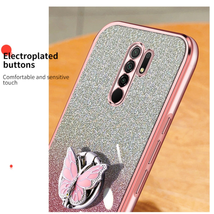 For Redmi 9 Plated Gradient Glitter Butterfly Holder TPU Phone Case