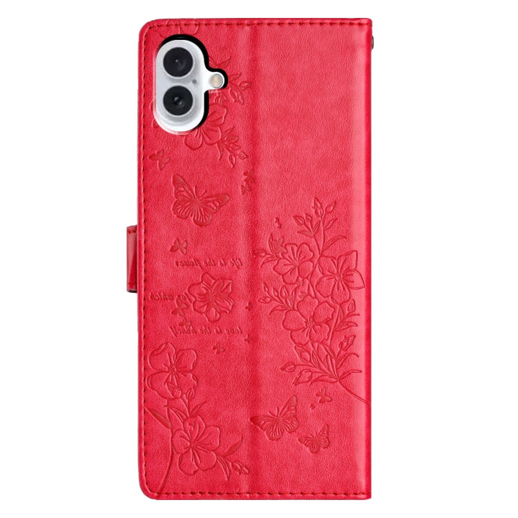For iPhone 16 Plus Butterflies and Flowers Leather Phone Case