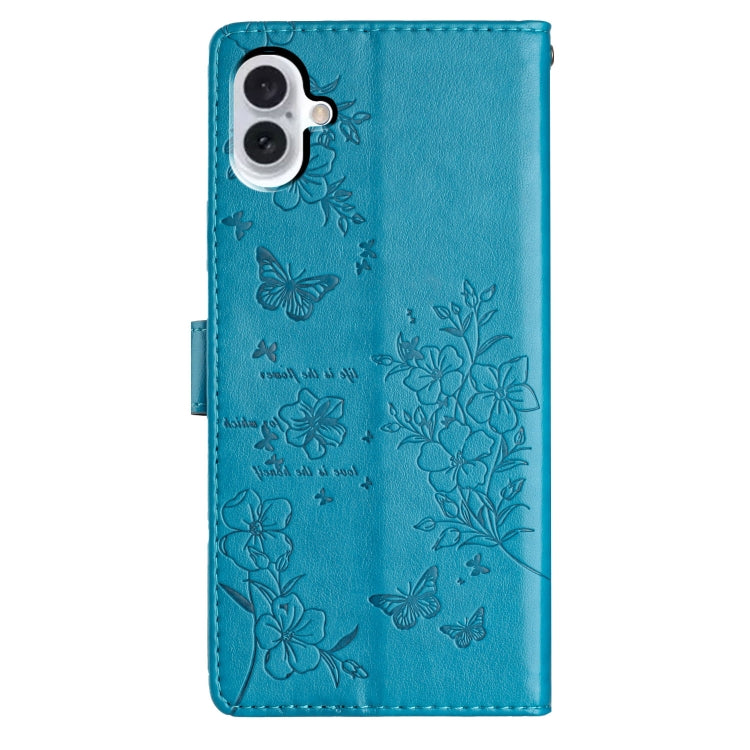 For iPhone 16 Plus Butterflies and Flowers Leather Phone Case