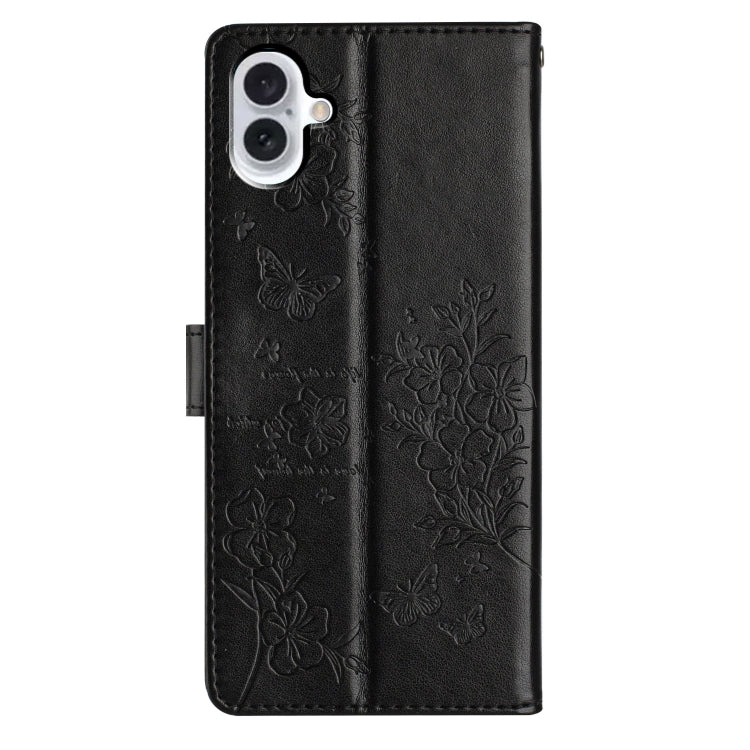 For iPhone 16 Butterflies and Flowers Leather Phone Case