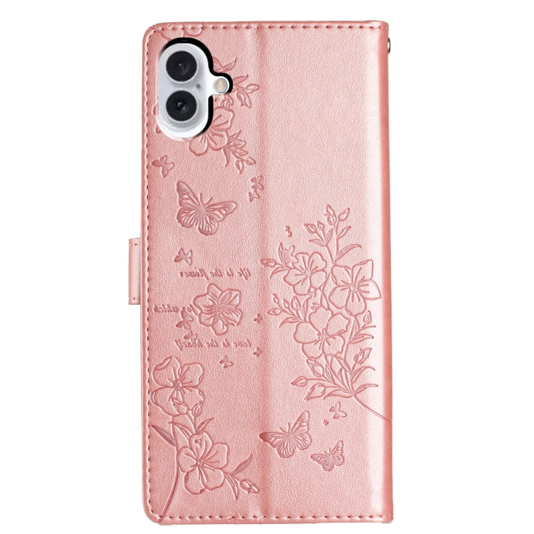 For iPhone 16 Butterflies and Flowers Leather Phone Case