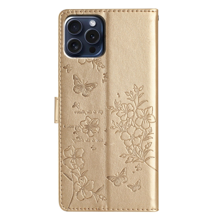For iPhone 15 Pro Max Butterflies and Flowers Leather Phone Case
