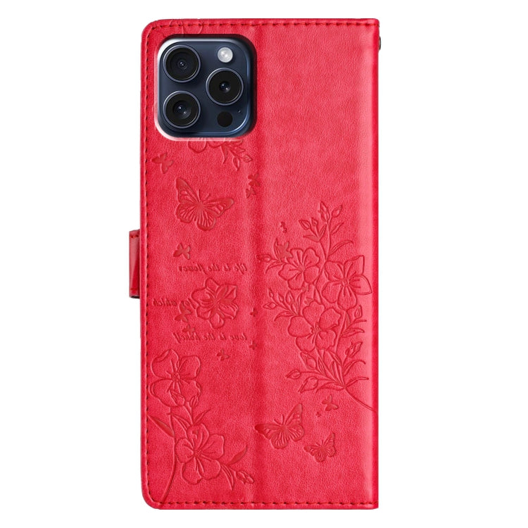 For iPhone 15 Pro Max Butterflies and Flowers Leather Phone Case