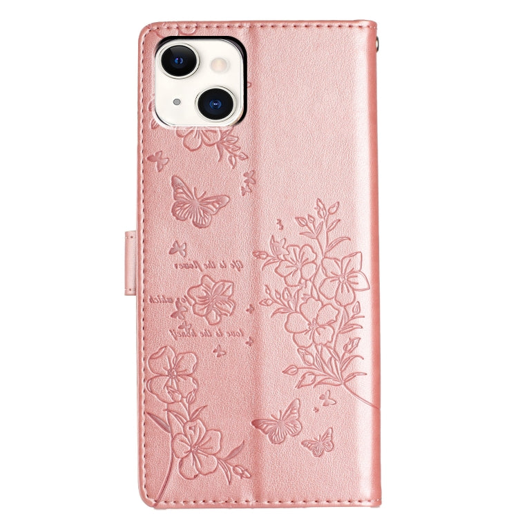 For iPhone 15 Plus Butterflies and Flowers Leather Phone Case
