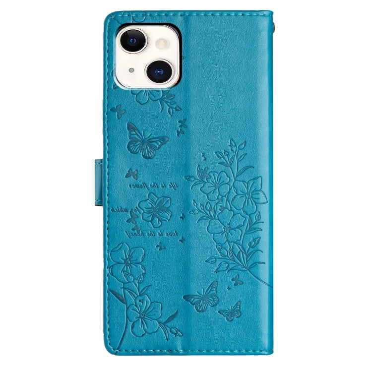 For iPhone 15 Plus Butterflies and Flowers Leather Phone Case