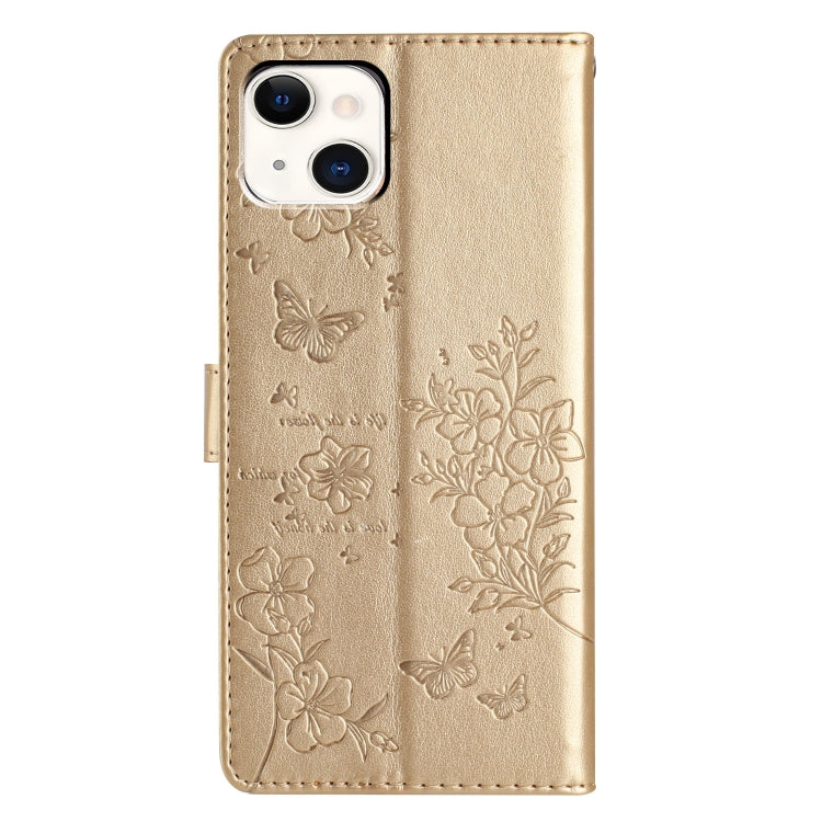 For iPhone 15 Butterflies and Flowers Leather Phone Case