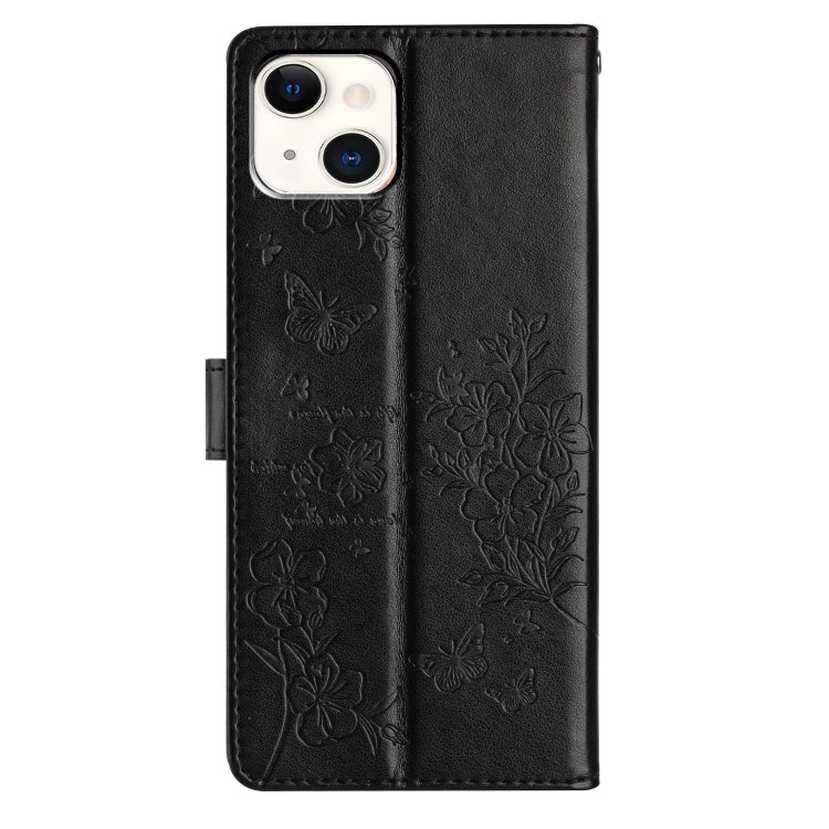 For iPhone 15 Butterflies and Flowers Leather Phone Case