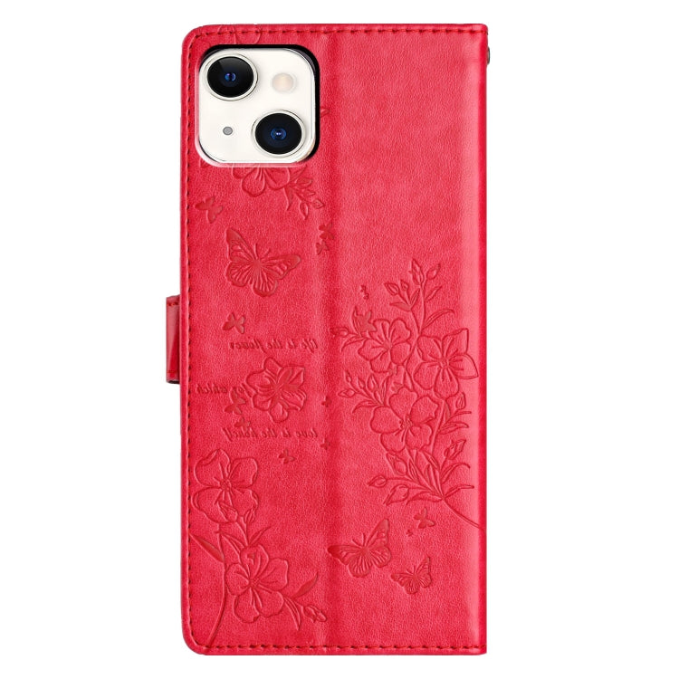 For iPhone 15 Butterflies and Flowers Leather Phone Case