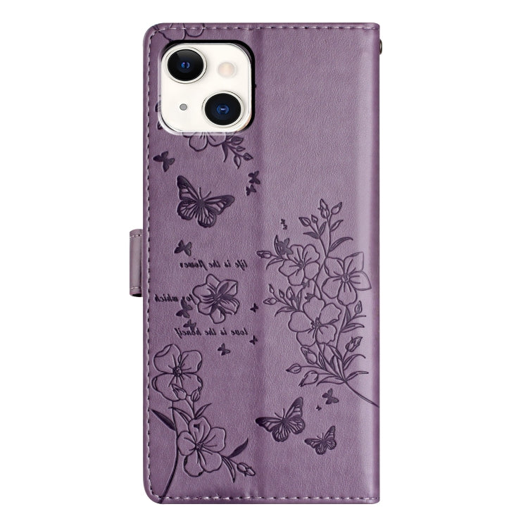 For iPhone 15 Butterflies and Flowers Leather Phone Case