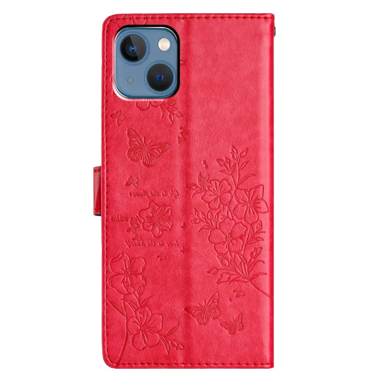 For iPhone 14 Butterflies and Flowers Leather Phone Case