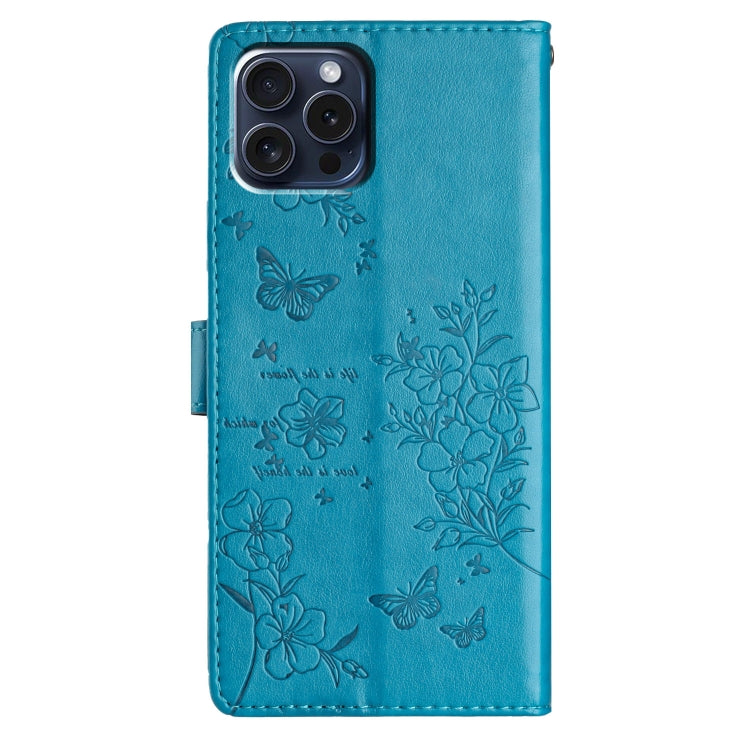 For iPhone 14 Pro Butterflies and Flowers Leather Phone Case
