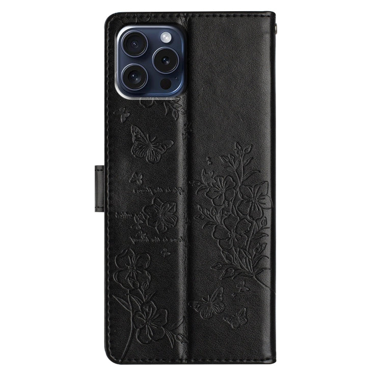For iPhone 14 Pro Max Butterflies and Flowers Leather Phone Case