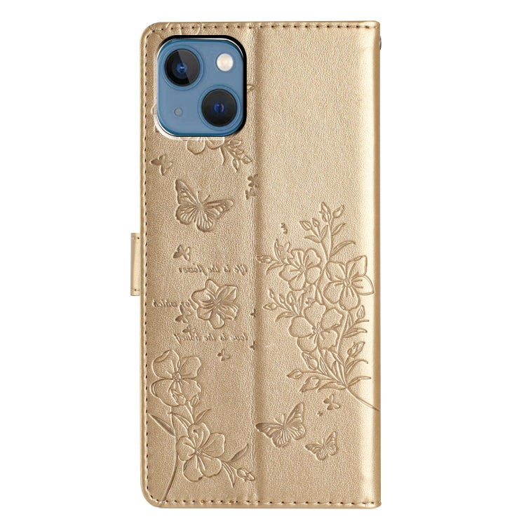 For iPhone 13 Butterflies and Flowers Leather Phone Case