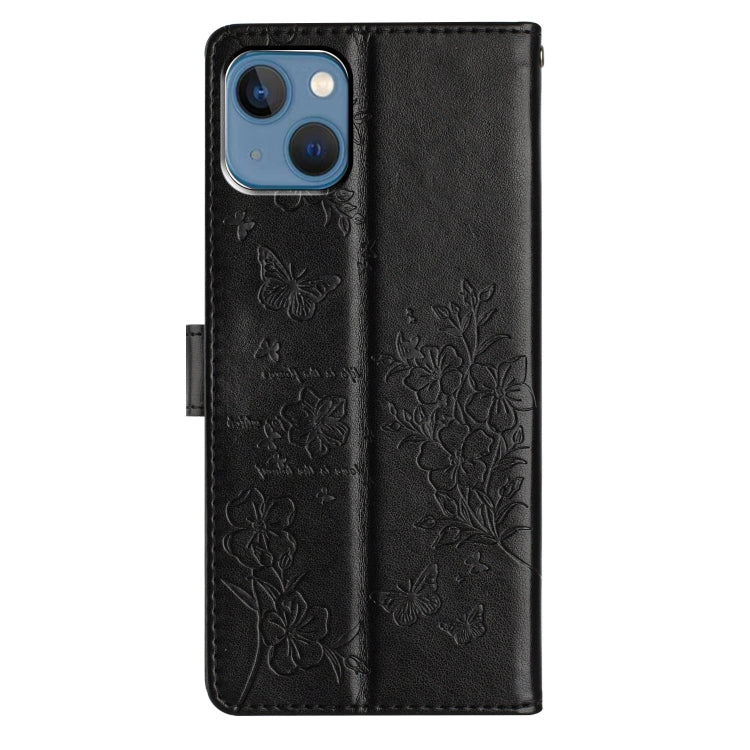 For iPhone 13 Butterflies and Flowers Leather Phone Case