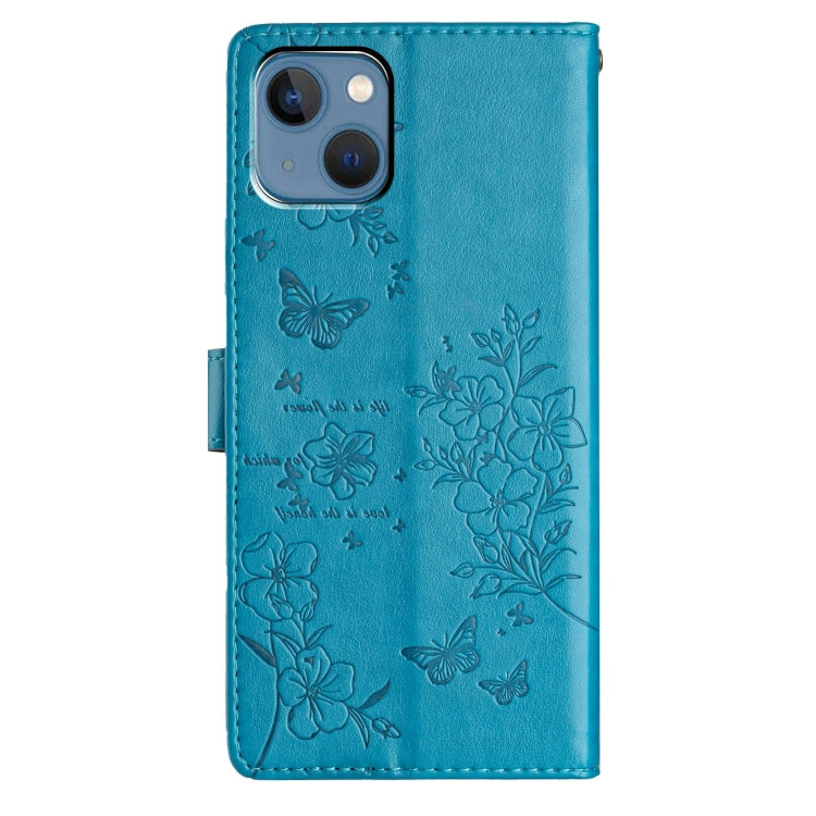 For iPhone 13 Butterflies and Flowers Leather Phone Case