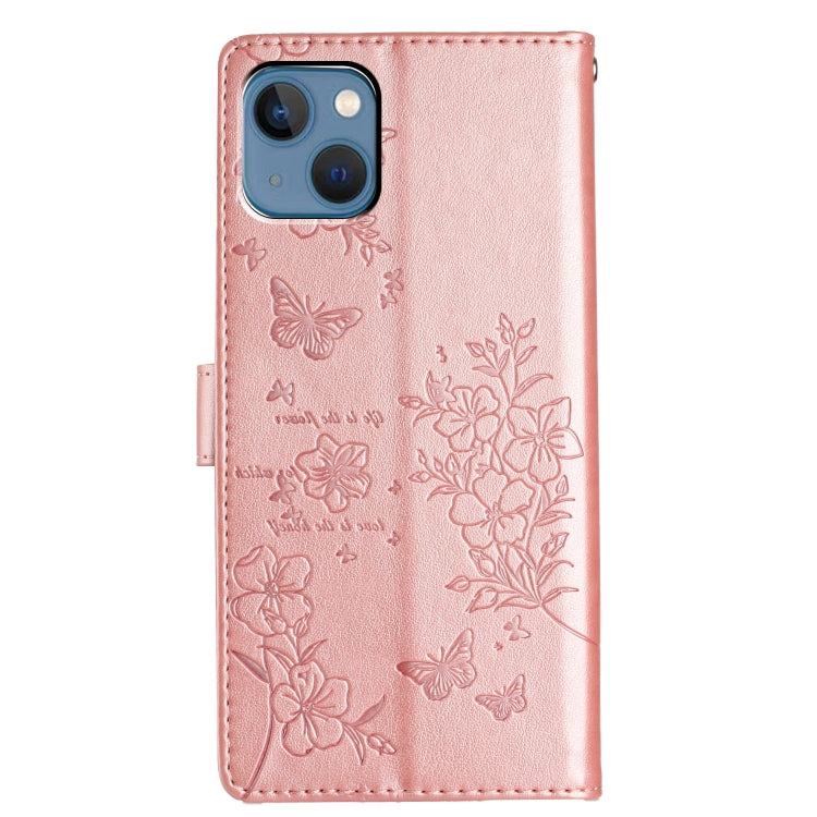 For iPhone 13 mini Butterflies and Flowers Leather Phone Case