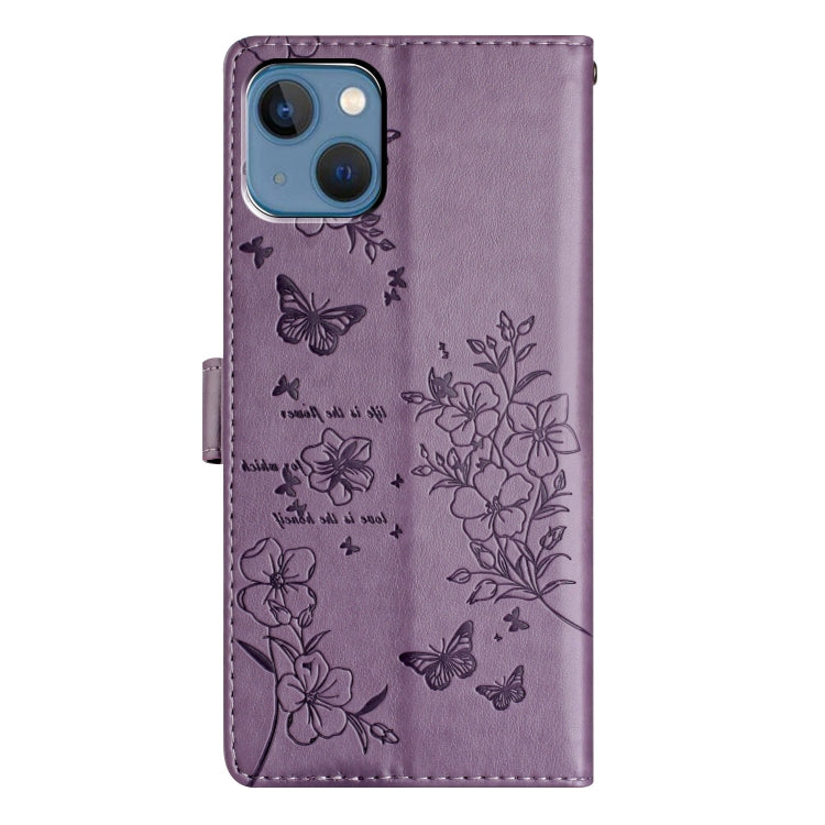For iPhone 13 mini Butterflies and Flowers Leather Phone Case