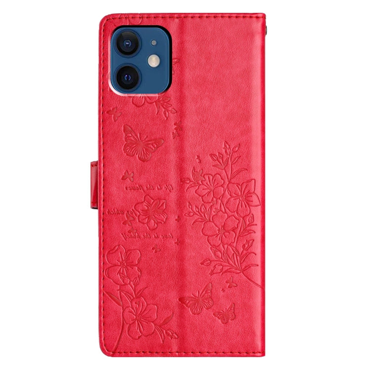 For iPhone 12 / 12 Pro Butterflies and Flowers Leather Phone Case