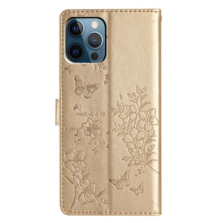 For iPhone 12 Pro Max Butterflies and Flowers Leather Phone Case
