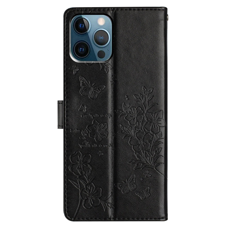For iPhone 12 Pro Max Butterflies and Flowers Leather Phone Case