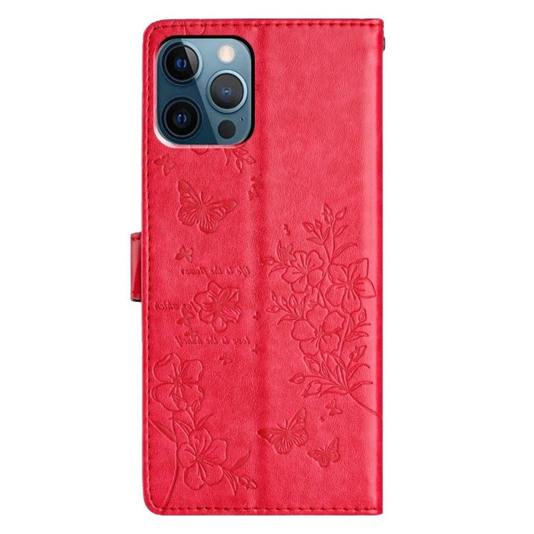 For iPhone 12 Pro Max Butterflies and Flowers Leather Phone Case