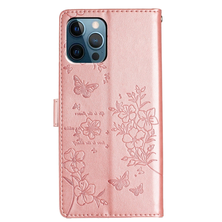 For iPhone 12 Pro Max Butterflies and Flowers Leather Phone Case
