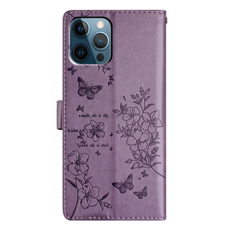 For iPhone 12 Pro Max Butterflies and Flowers Leather Phone Case